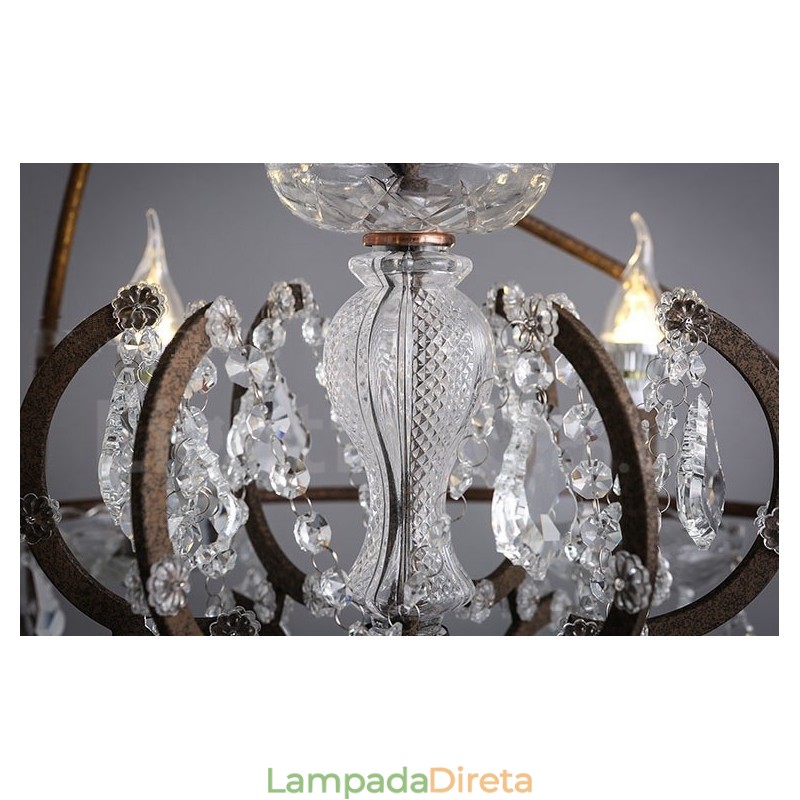 Diâmetro 60CM 80CM Pintura de Cristal Vintage Lustre de Metal Cor Enferrujada Luz Pendente
