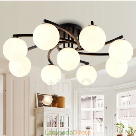 Lustre integrado rústico de 9 luzes com cúpula de vidro Lustre integrado rústico de 9 luzes com cúpula de vidro