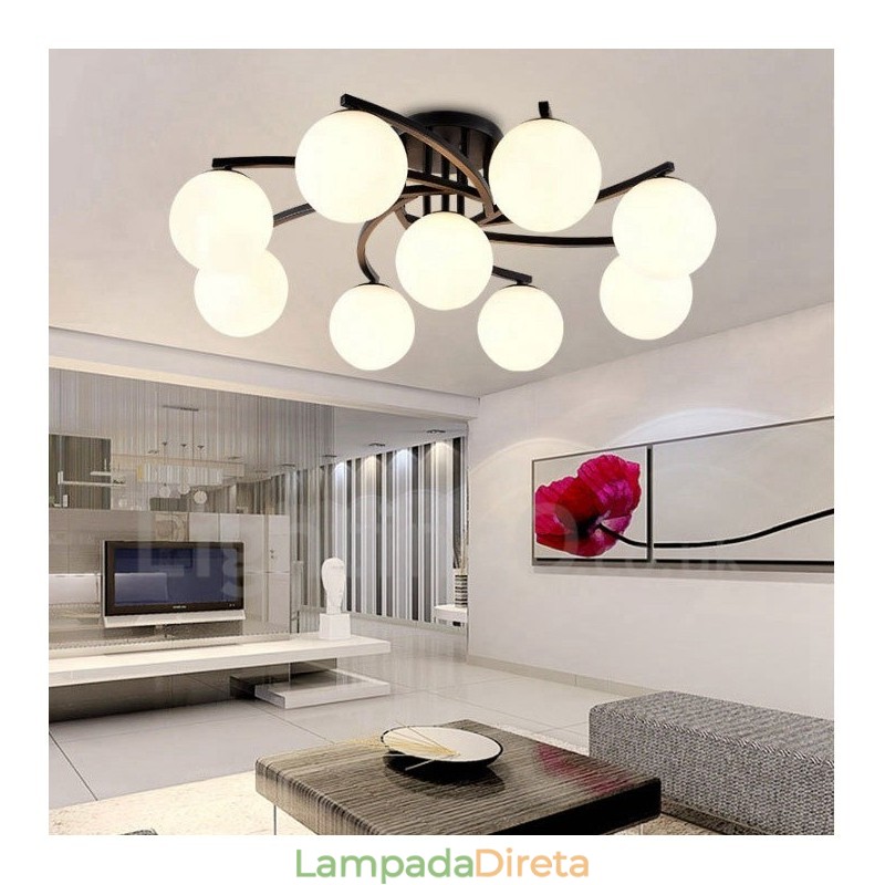 Lustre integrado rústico de 9 luzes com cúpula de vidro