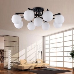 Lustre integrado rústico de 9 luzes com cúpula de vidro