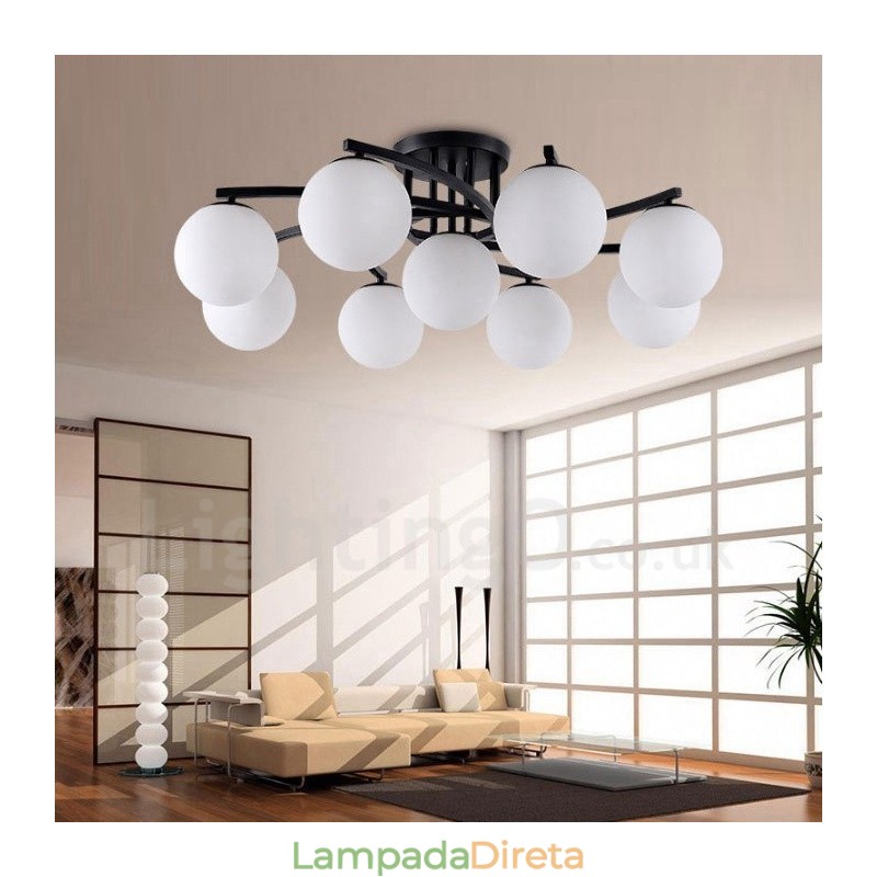 Lustre integrado rústico de 9 luzes com cúpula de vidro