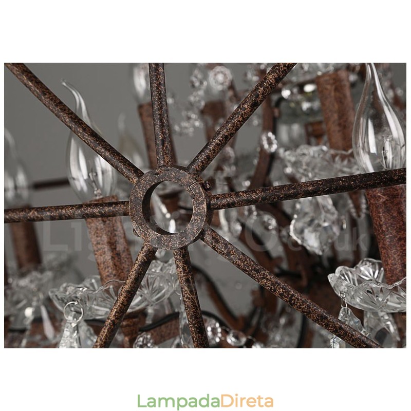 Diâmetro 60CM 80CM Pintura de Cristal Vintage Lustre de Metal Cor Enferrujada Luz Pendente