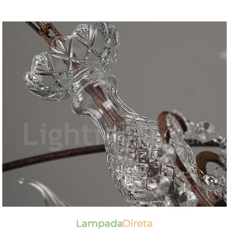 Diâmetro 60CM 80CM Pintura de Cristal Vintage Lustre de Metal Cor Enferrujada Luz Pendente