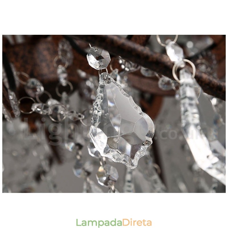 Diâmetro 60CM 80CM Pintura de Cristal Vintage Lustre de Metal Cor Enferrujada Luz Pendente