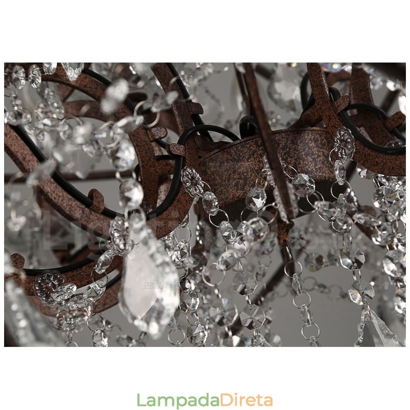 Diâmetro 60CM 80CM Pintura de Cristal Vintage Lustre de Metal Cor Enferrujada Luz Pendente