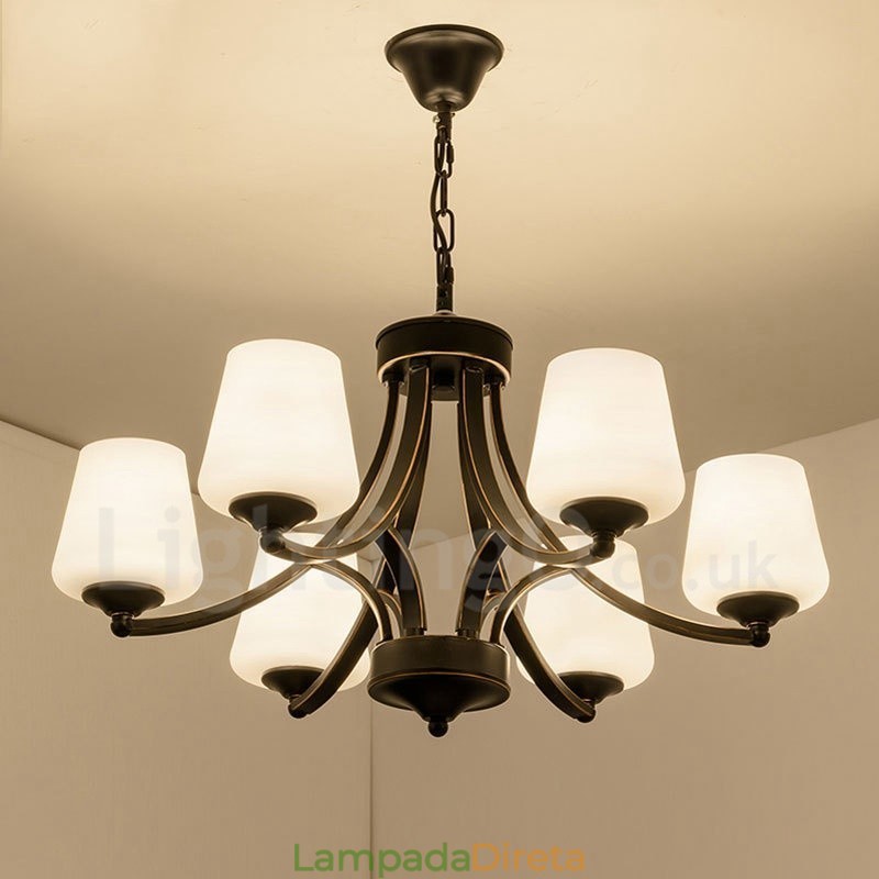 Lustre de metal integrado rústico de 6 luzes