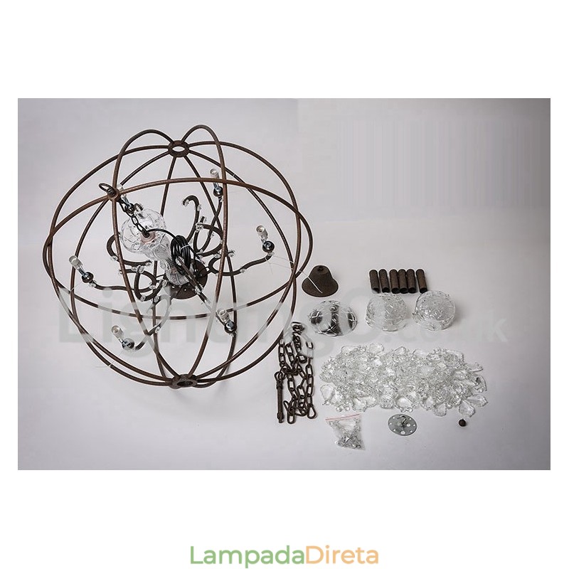 Diâmetro 60CM 80CM Pintura de Cristal Vintage Lustre de Metal Cor Enferrujada Luz Pendente