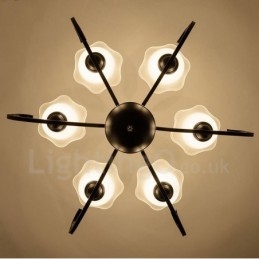 Lustre de metal integrado rústico de 6 luzes
