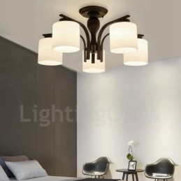 Lustre de metal integrado de 5 luzes com cúpula de vidro