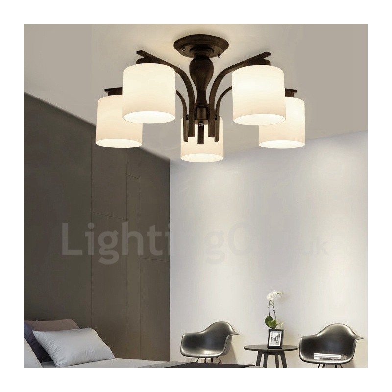 Lustre de metal integrado de 5 luzes com cúpula de vidro