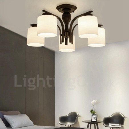 Lustre de metal integrado de 5 luzes com cúpula de vidro Lustre de metal integrado de 5 luzes com cúpula de vidro