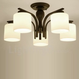 Lustre de metal integrado de 5 luzes com cúpula de vidro