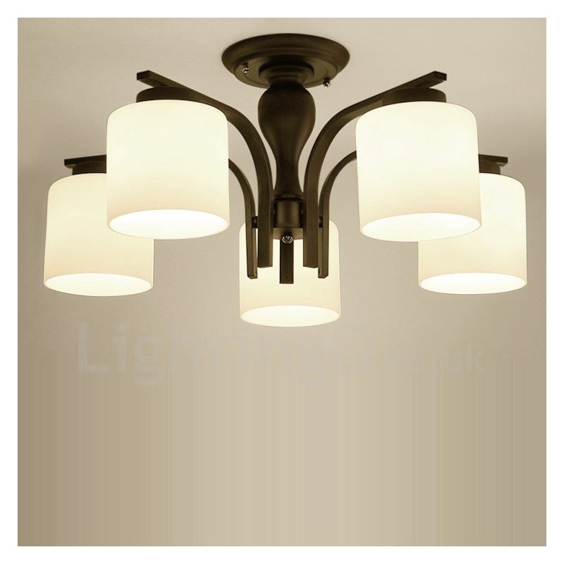Lustre de metal integrado de 5 luzes com cúpula de vidro