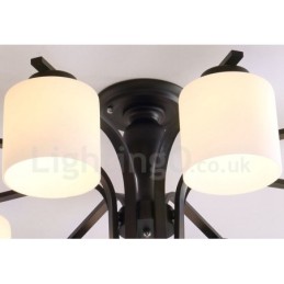 Lustre de metal integrado de 5 luzes com cúpula de vidro