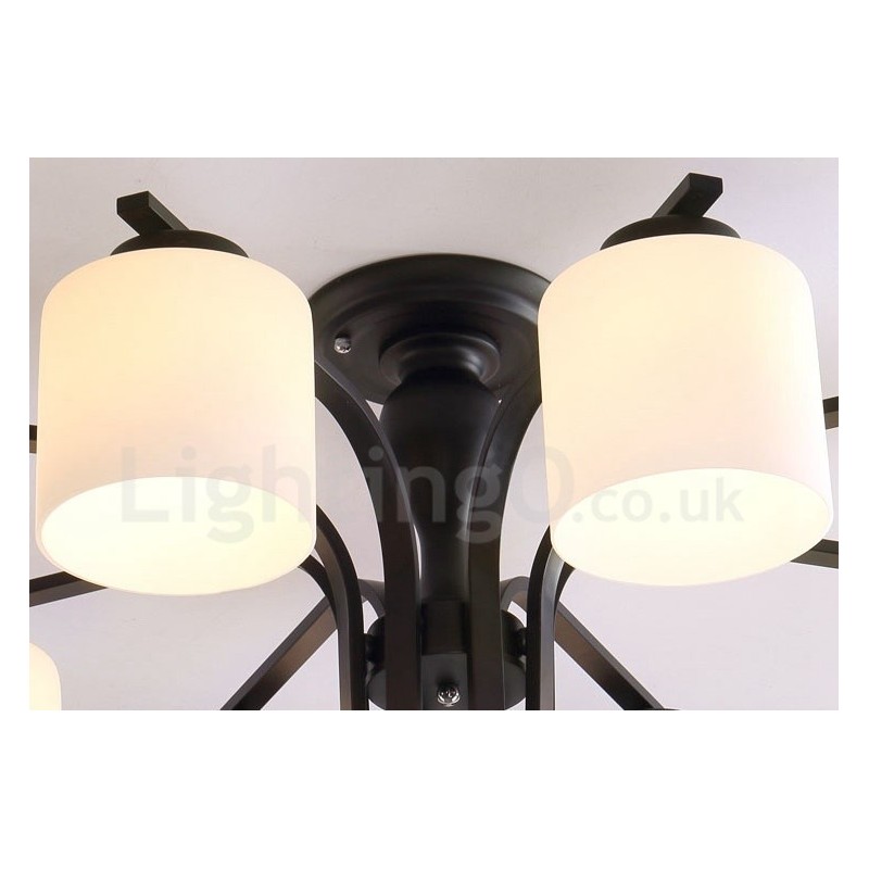 Lustre de metal integrado de 5 luzes com cúpula de vidro
