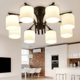 Lustre de metal integrado Country de 8 luzes com cúpula de vidro