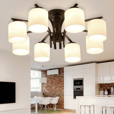 Lustre de metal integrado Country de 8 luzes com cúpula de vidro Lustre de metal integrado Country de 8 luzes com cúpula de vidro