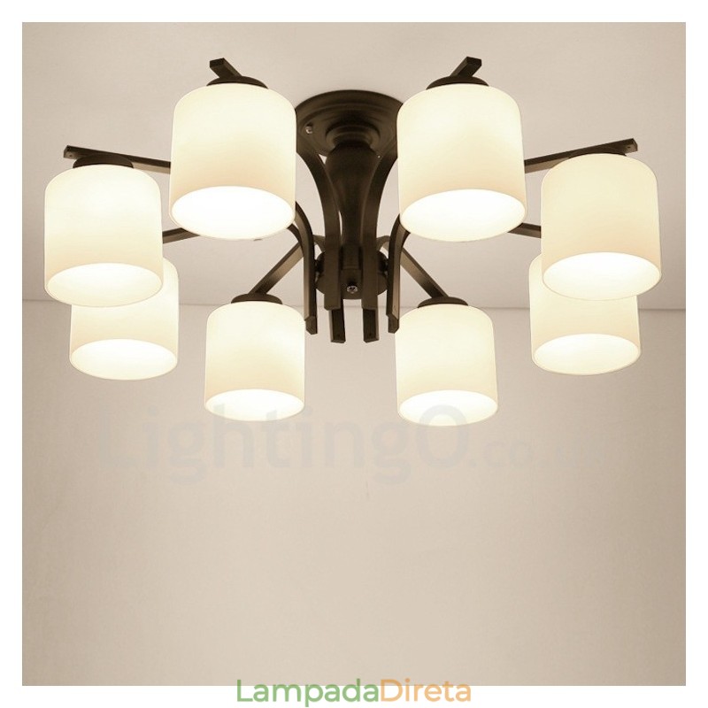 Lustre de metal integrado Country de 8 luzes com cúpula de vidro