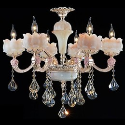 Luminárias pendentes de cristal de liga de zinco estilo europeu e jade natural