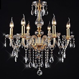 Lustre 6 Luzes Dourado Vintage em Cristal Feature