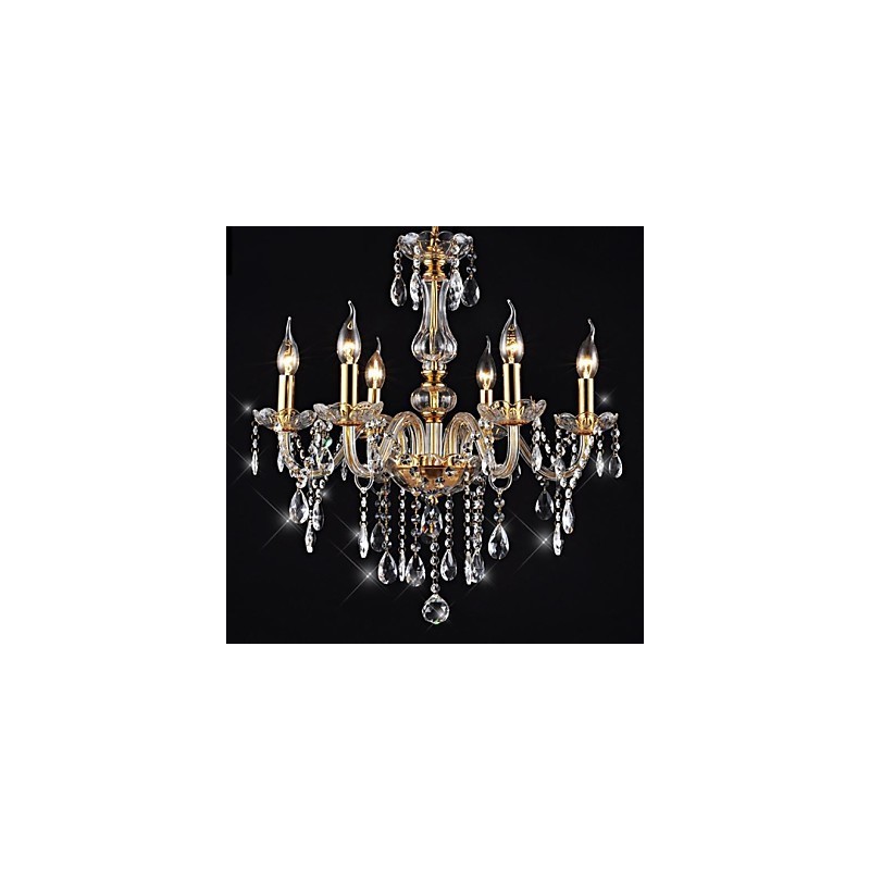 Lustre 6 Luzes Dourado Vintage em Cristal Feature