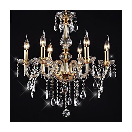 Lustre 6 Luzes Dourado Vintage em Cristal Feature Lustre 6 Luzes Dourado Vintage em Cristal Feature