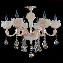 Luminárias pendentes de cristal de liga de zinco estilo europeu e jade natural