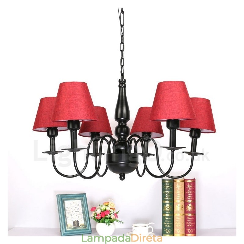 Lustre de metal integrado estilo mediterrâneo de 6 luzes