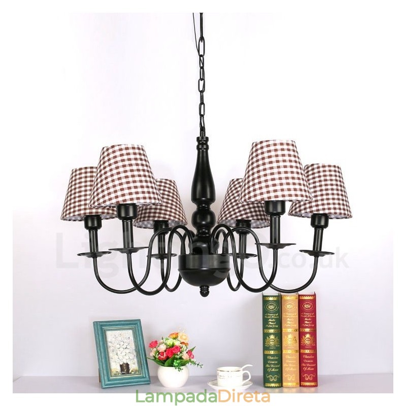 Lustre de metal integrado estilo mediterrâneo de 6 luzes