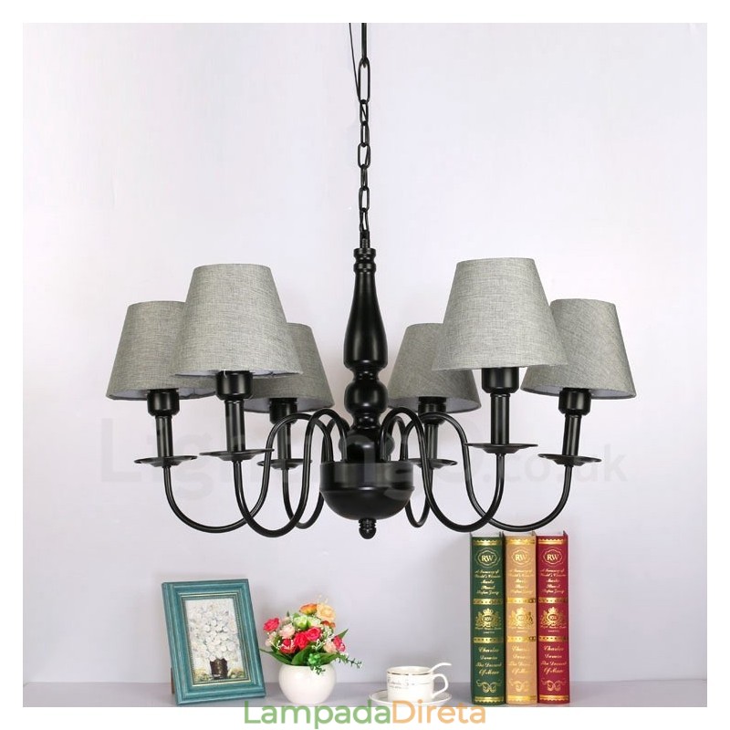 Lustre de metal integrado estilo mediterrâneo de 6 luzes