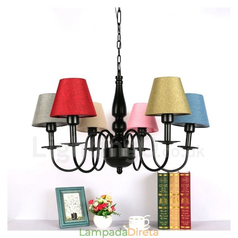 Lustre de metal integrado estilo mediterrâneo de 6 luzes