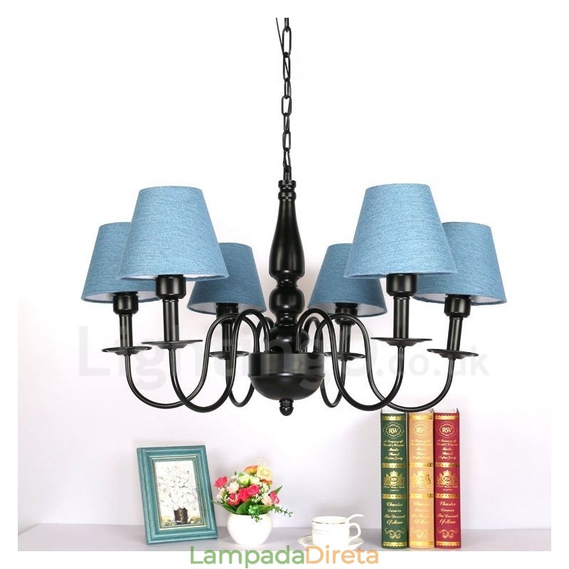 Lustre de metal integrado estilo mediterrâneo de 6 luzes