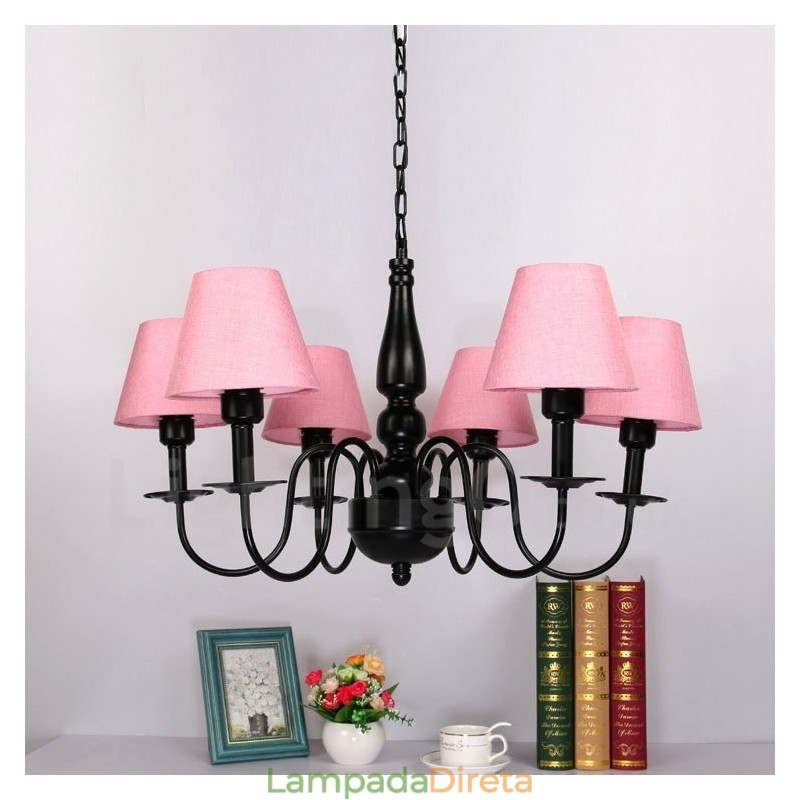 Lustre de metal integrado estilo mediterrâneo de 6 luzes