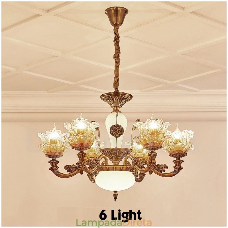 Lustre de metal integrado clássico tradicional de 6 luzes