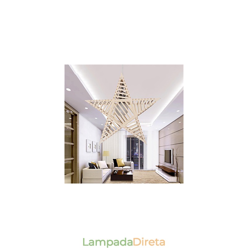 Lustre de madeira vintage com cinco pontas em forma de estrela