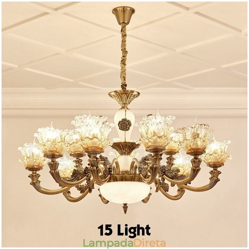 Lustre de metal integrado clássico tradicional de 15 luzes