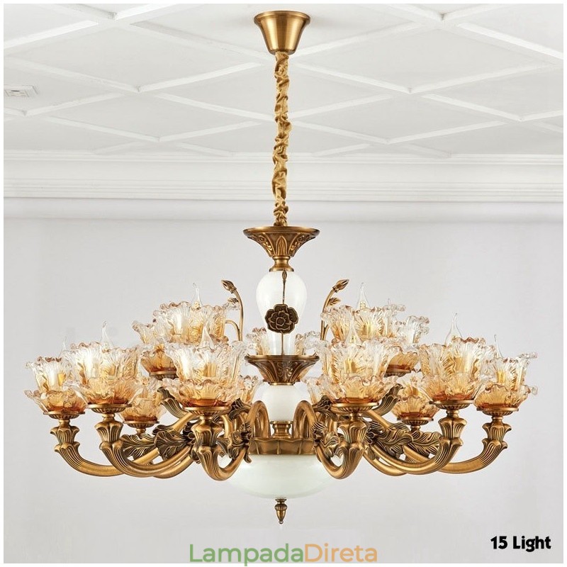 Lustre de metal integrado clássico tradicional de 15 luzes