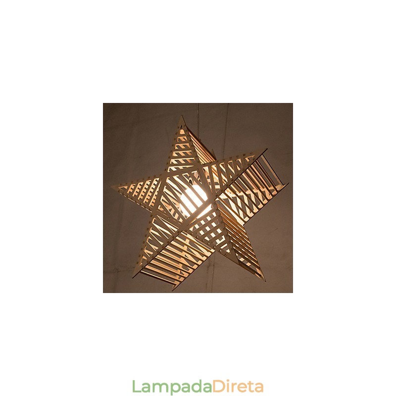 Lustre de madeira vintage com cinco pontas em forma de estrela