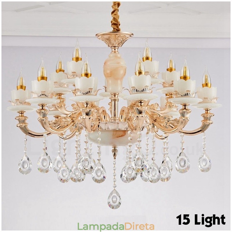 Lustre de metal integrado clássico tradicional de 15 luzes