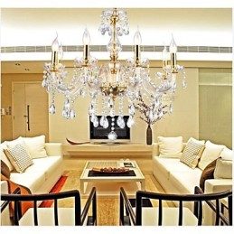 Lustre 6 Luzes Dourado Vintage em Cristal Feature