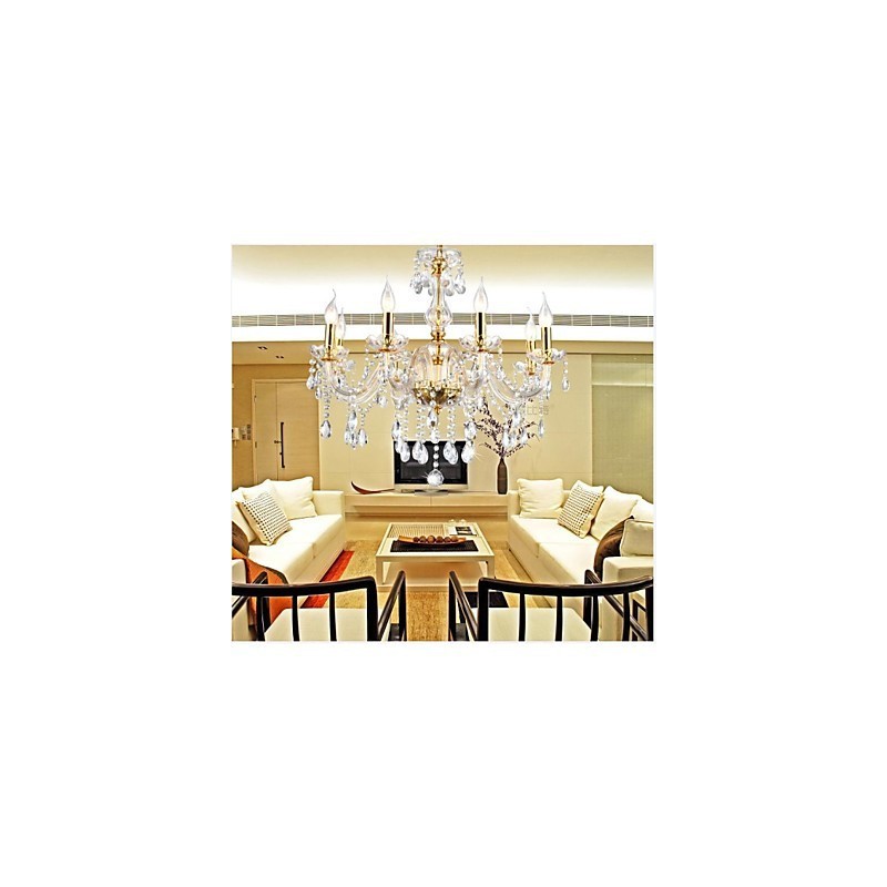 Lustre 6 Luzes Dourado Vintage em Cristal Feature