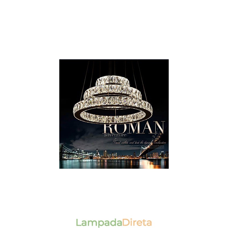 Luminária pendente moderna iluminação quente branco três anéis d204060 transparente k9 grandes luzes de teto de cristal