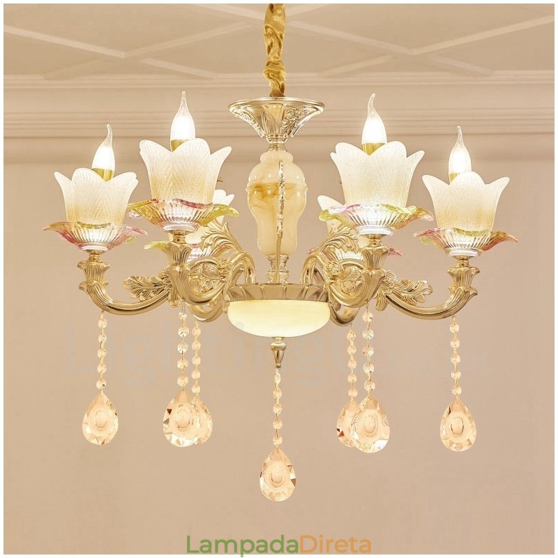 Lustre de metal integrado clássico tradicional de 6 luzes