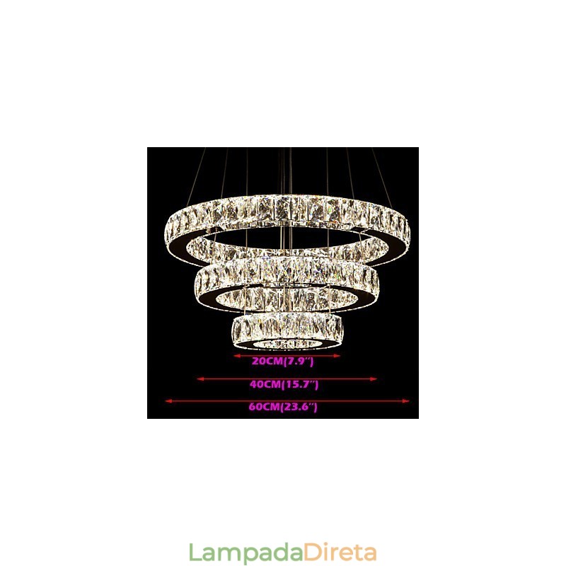 Luminária pendente moderna iluminação quente branco três anéis d204060 transparente k9 grandes luzes de teto de cristal