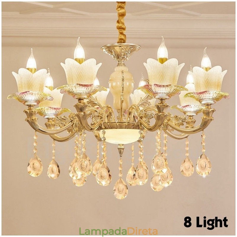 Lustre de metal integrado clássico tradicional de 8 luzes