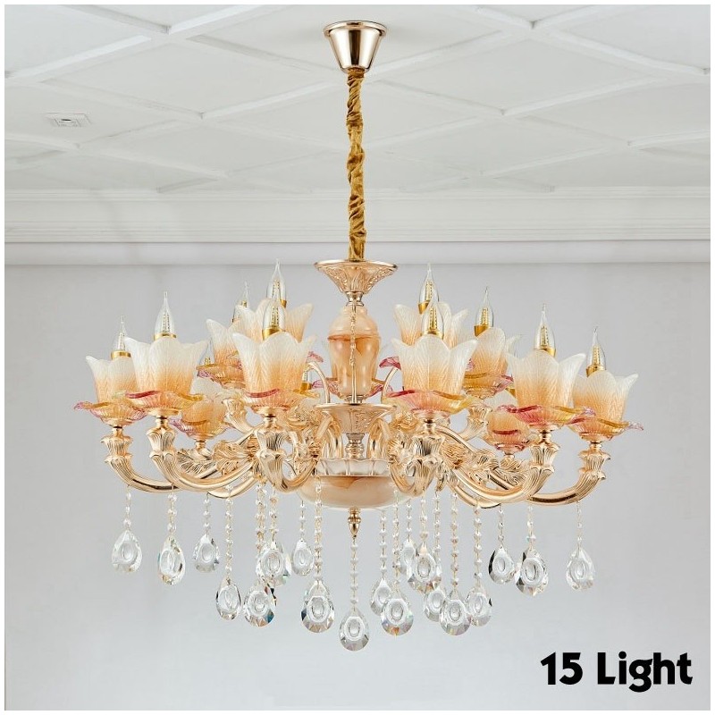 Lustre de metal integrado clássico tradicional de 15 luzes