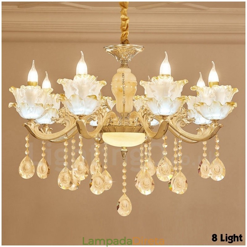 Lustre de metal integrado clássico tradicional de 8 luzes