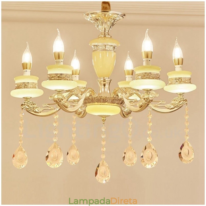 Lustre de luxo integrado clássico tradicional de metal com 6 luzes
