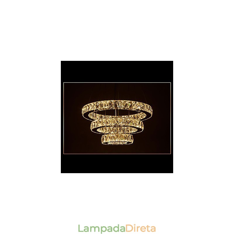Luminária pendente moderna iluminação quente branco três anéis d204060 transparente k9 grandes luzes de teto de cristal