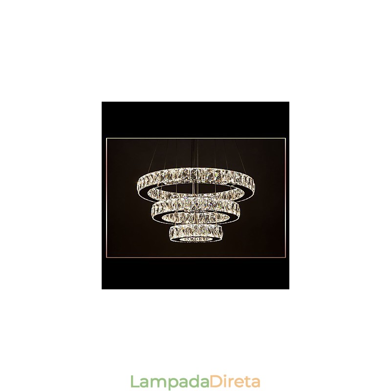Luminária pendente moderna iluminação quente branco três anéis d204060 transparente k9 grandes luzes de teto de cristal